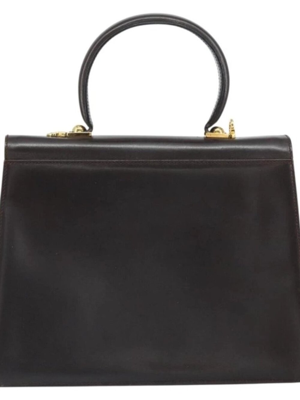 Salvatore Ferragamo Gancini Hand Bag Leather 2way Brown Gold Auth 162468 - Picture 2 of 15